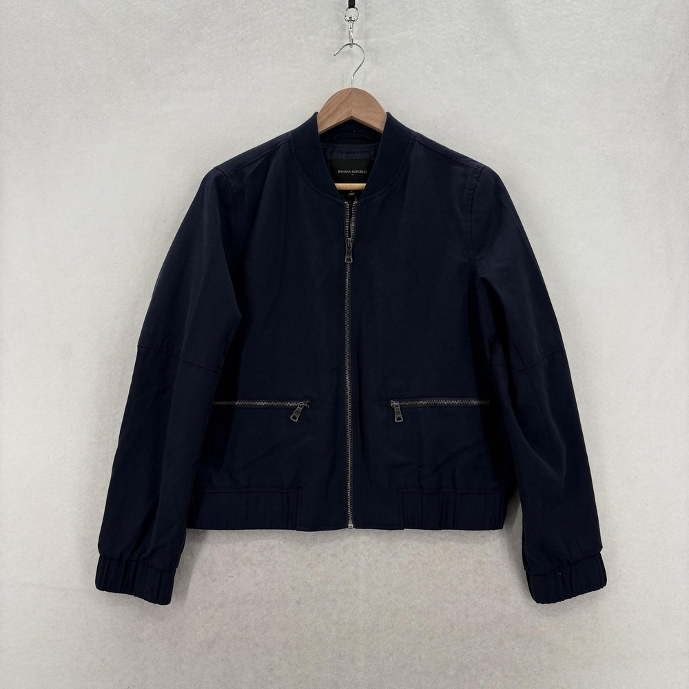 Banana Republic Bomber Jacket Womens Petite Small Blue Lyocell Zip Pockets NWT